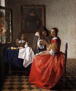 VERMEER VAN DELFT, Jan A Lady and Two Gentlemen t oil painting on canvas